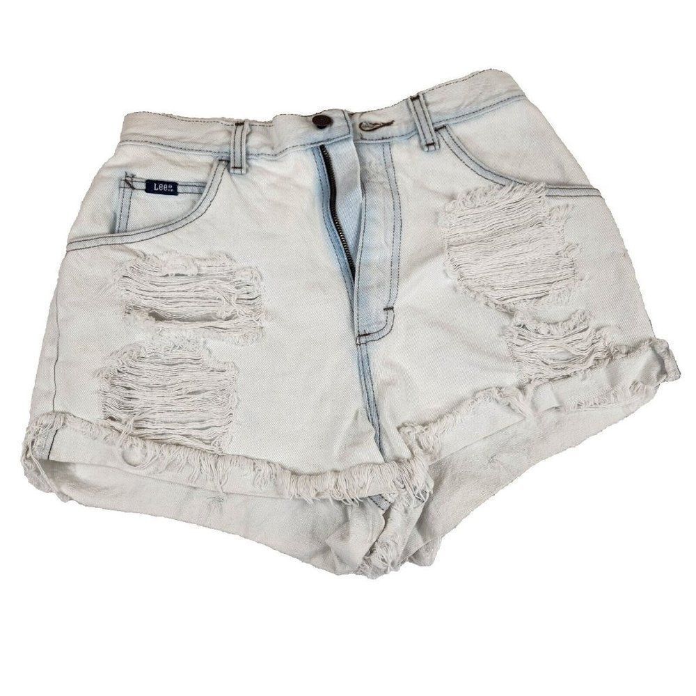 Lee Cut Off Shorts Womens Size M Blue Bleached Upcycled Shredded Frayed